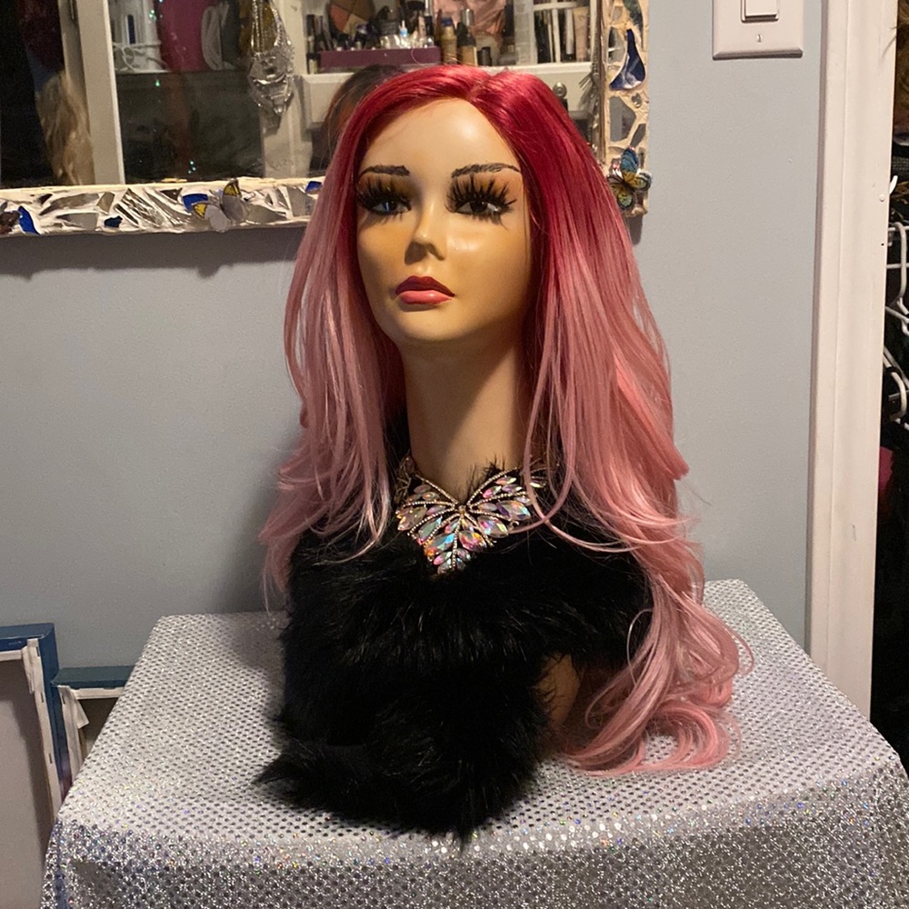 Pink ombré lace front wig wavy